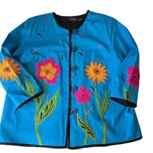 Allure Floral Patchwork Jacket 2X Vtg Embroidered Colorful Art to Wear